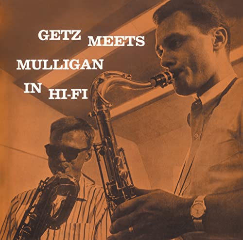 Sepia-toned album cover featuring Stan Getz and Gerry Mulligan playing saxophones.