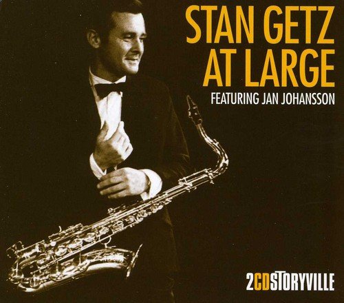 Stan Getz with saxophone, album cover for "At Large" featuring Jan Johansson.