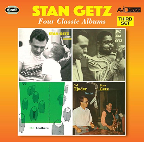 "CD cover with four Stan Getz album covers on orange gradient background."
