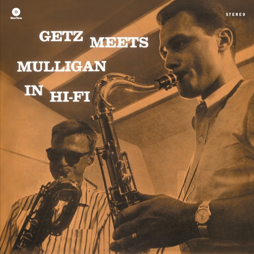Sepia-toned album cover showing Stan Getz and Gerry Mulligan playing saxophones.