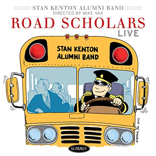 CD cover: Cartoon school bus with musicians, “Road Scholars: Live!” text.