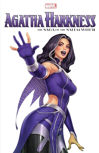 Comic book cover featuring Agatha Harkness, a purple-clad witch with outstretched hand.