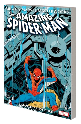 Spider-Man comic book cover with blue and gray mechanical background.