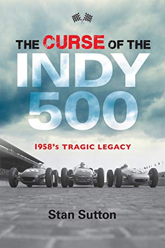 Book cover featuring three vintage race cars and title The Curse of the Indy 500.