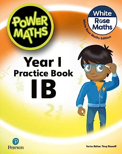 Power Maths Year 1 Practice Book 1B cover featuring a cartoon boy with glasses.