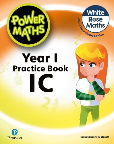 Power Maths Practice Book 1C cover featuring a cartoon girl and math symbols.