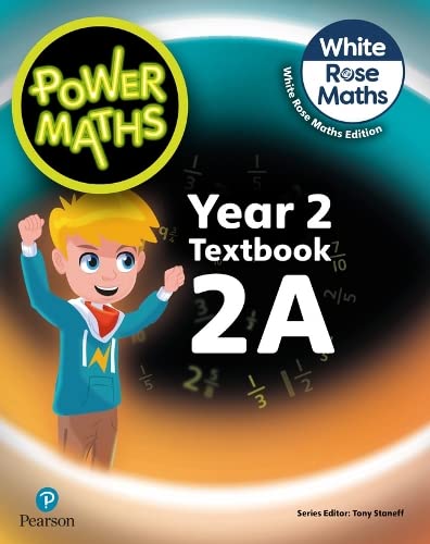 Power Maths 2A textbook cover, Year 2, with boy and equations.