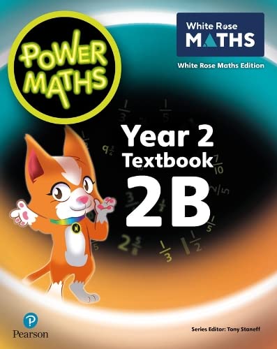 Power Maths 2B textbook cover with cartoon fox and math equations.