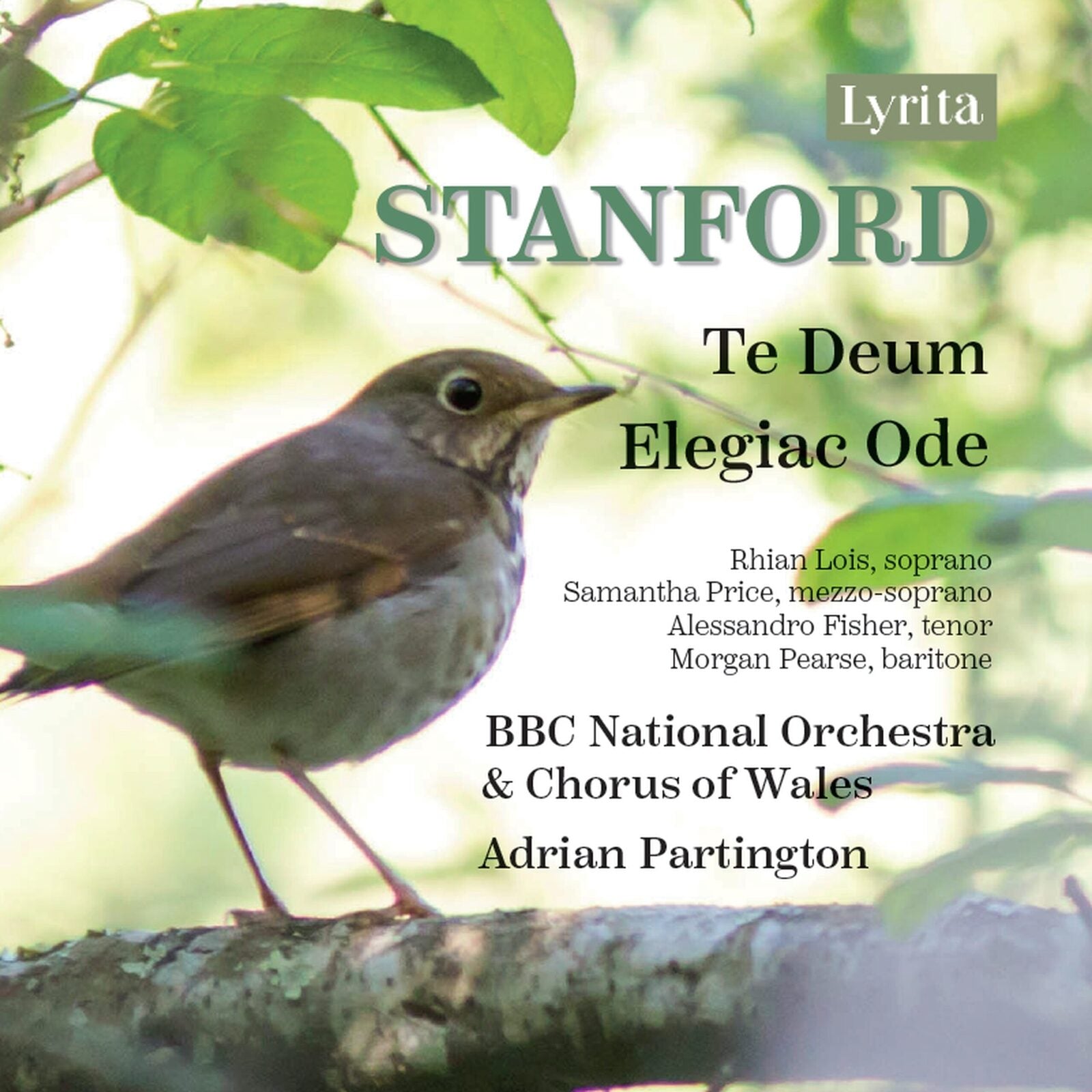 CD cover for Stanford's "Te Deum & Elegiac Ode" with a bird image.