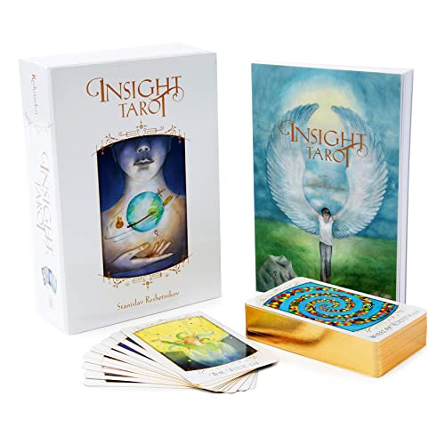 Insight Tarot deck and box with illustrated cards, white background.