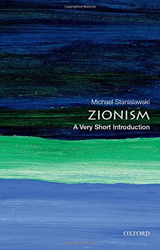 Book cover: "Zionism: A Very Short Introduction" with abstract blue and green art.