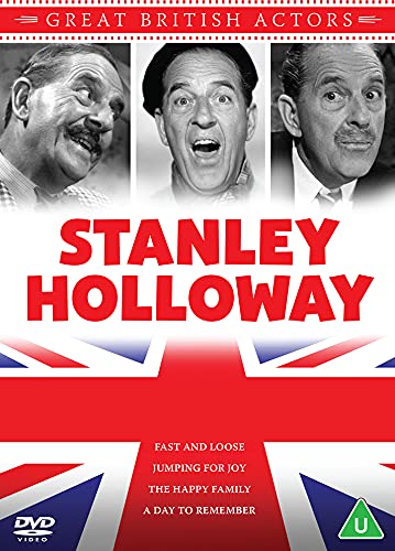 "DVD cover featuring three black and white images of Stanley Holloway with Union Jack background."