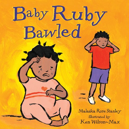 Book cover: crying baby and older child, illustrated style.