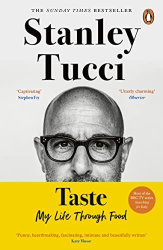 Book cover: "Taste" by Stanley Tucci, featuring a portrait of the author.