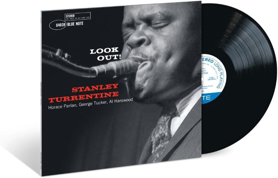 Stanley Turrentine Look Out! vinyl record cover featuring a close-up of a saxophonist.