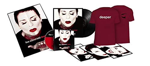 Lisa Stansfield "Deeper (Deluxe)" bundle: CD, vinyl, t-shirts, and postcards.