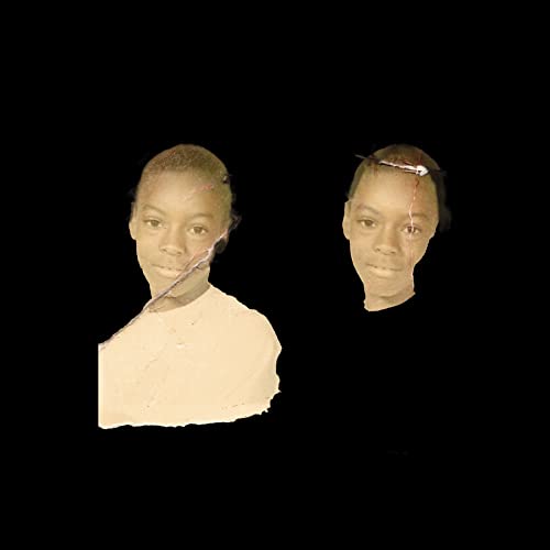 Two young girls' faces and torsos on a black background with torn photo edges.