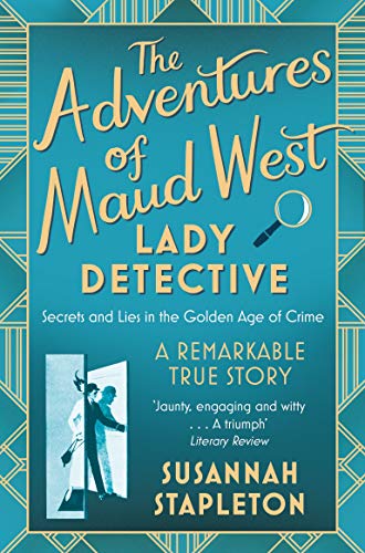 Book cover: teal and gold design, magnifying glass, and shadowy figures.