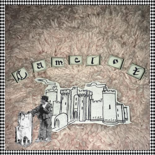 Album cover with a castle drawing, a person, and the word Camelot on shag carpet.