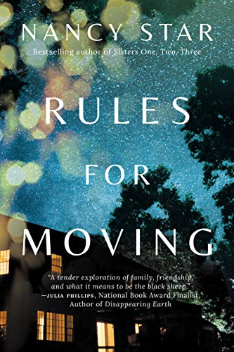 Book cover for "Rules for Moving" by Nancy Star, with blurred city lights.