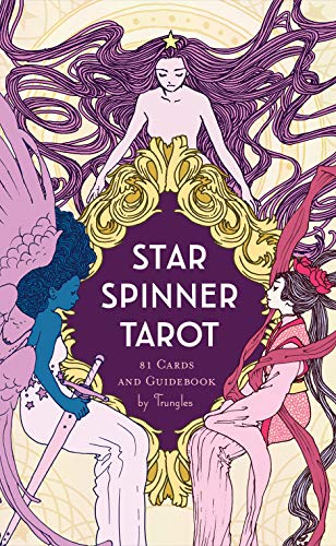 Star Spinner Tarot box cover featuring three illustrated figures around a central purple oval.