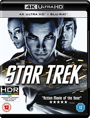 Star Trek Blu-ray cover featuring Spock, Kirk, and Uhura’s faces.