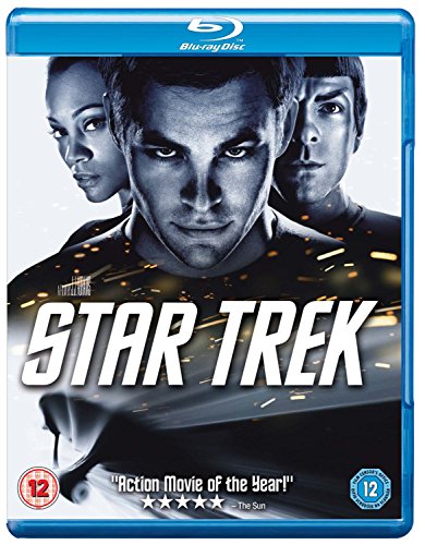 Star Trek Blu-ray cover featuring three actors with the title in large white text.