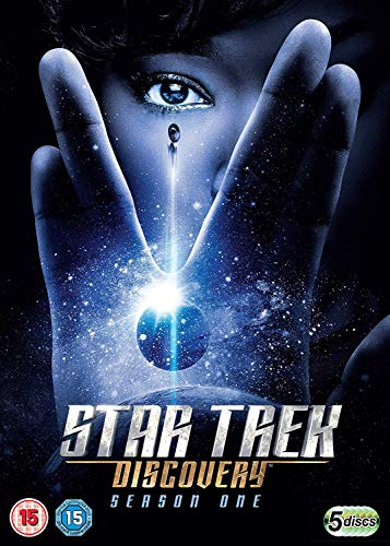 "Star Trek Discovery Season 1 DVD cover featuring a person holding a glowing planet."