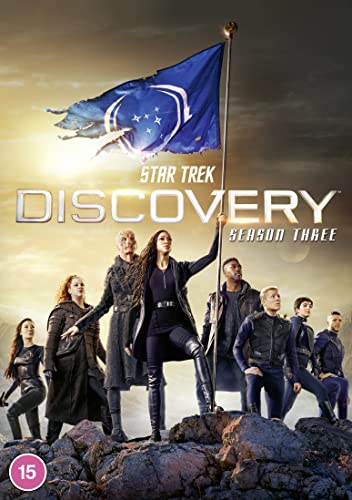 Star Trek Discovery Season Three DVD cover with cast and flag.