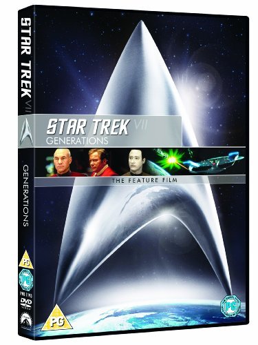 DVD cover for "Star Trek Generations" featuring Kirk, Picard, and a spaceship.