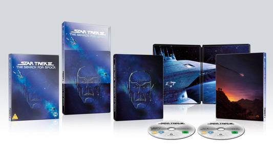 Steelbook Blu-ray set for "Star Trek III: The Search for Spock" with discs.
