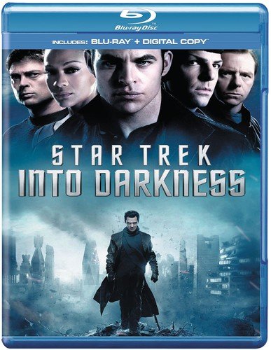 Blu-ray cover for “Star Trek Into Darkness” featuring cast portraits and cityscape.