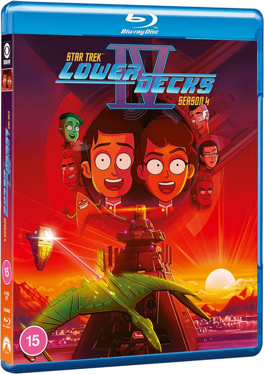 Star Trek Lower Decks" Season 4 Blu-ray cover with cartoon characters and spaceship.