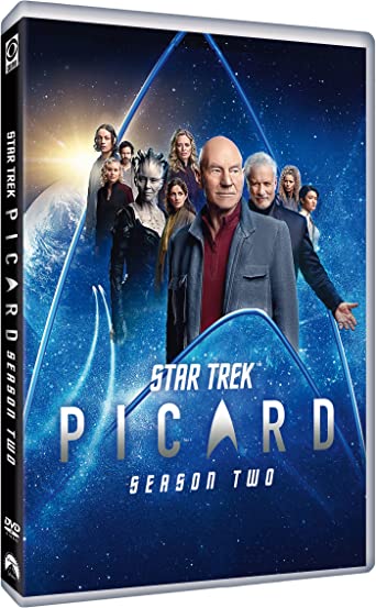 "Star Trek Picard Season 2 DVD cover featuring main characters against a blue galaxy background."