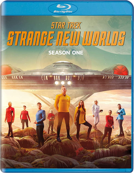 "Blue Blu-ray case with Star Trek: Strange New Worlds Season One cover art."