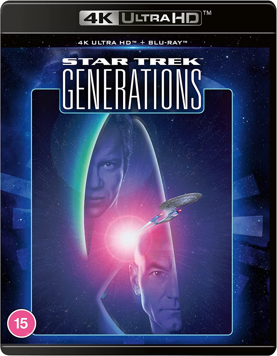 Star Trek Generations 4K+Blu-ray cover with Picard and Soran against a nebula.