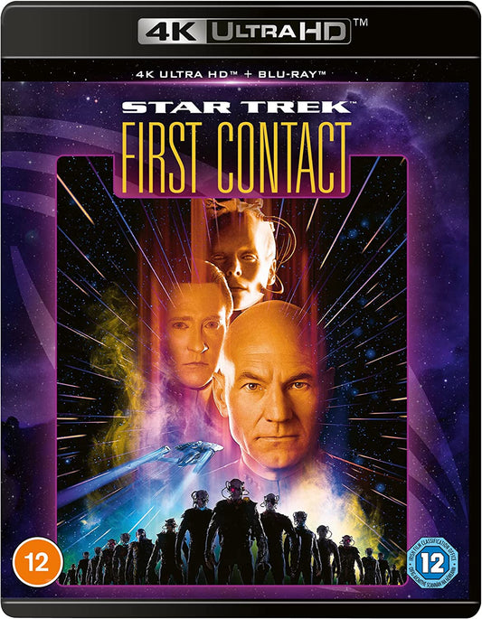 Star Trek First Contact 4K Ultra HD Blu-ray cover with character portraits and Borg.