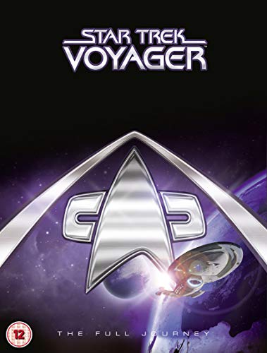 Star Trek Voyager DVD cover with a silver Starfleet insignia and spaceship in space.