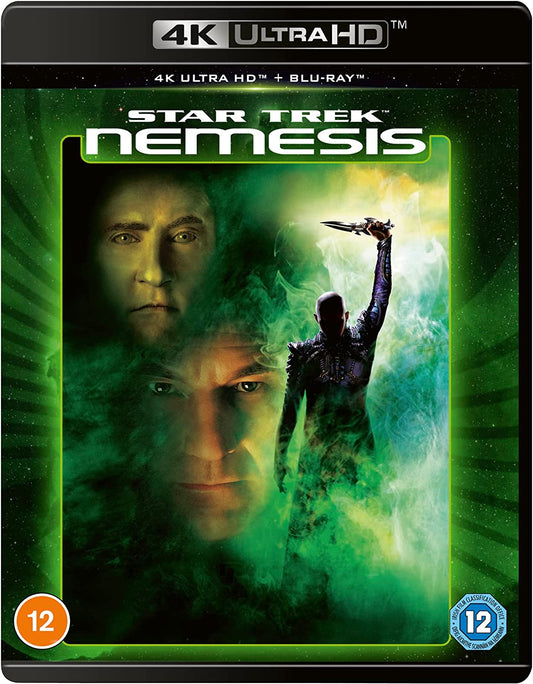 “Star Trek: Nemesis” Blu-ray cover featuring Picard and Shinzon in a green nebula.