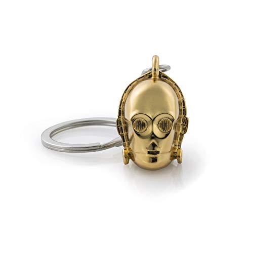 Golden C-3PO head keychain with a silver ring attached.