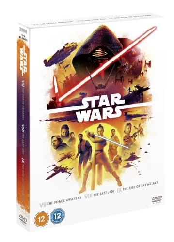 Star Wars Sequel Trilogy DVD box set featuring character collage and lightsaber artwork.