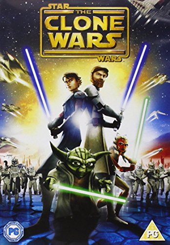 DVD cover for Star Wars: The Clone Wars featuring Anakin, Obi-Wan, Yoda, and clones.