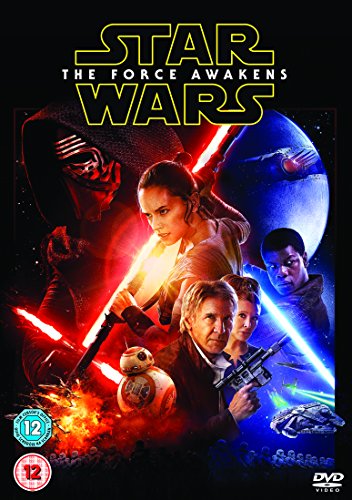 Star Wars: The Force Awakens" DVD cover featuring characters with lightsabers.