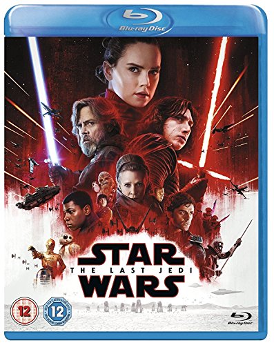Star Wars: The Last Jedi" Blu-ray cover featuring Rey, Luke, and Kylo Ren.