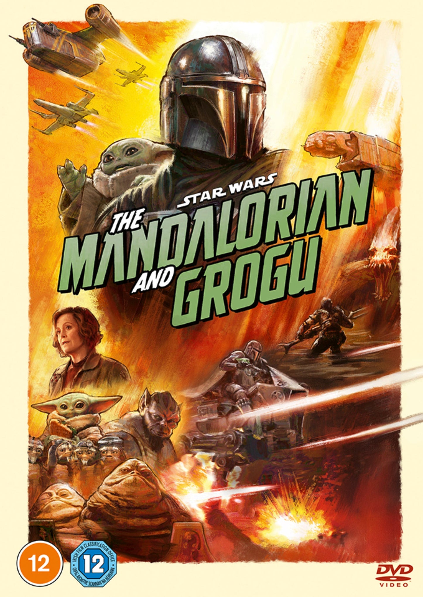 DVD cover for "The Mandalorian and Grogu" featuring characters in action.
