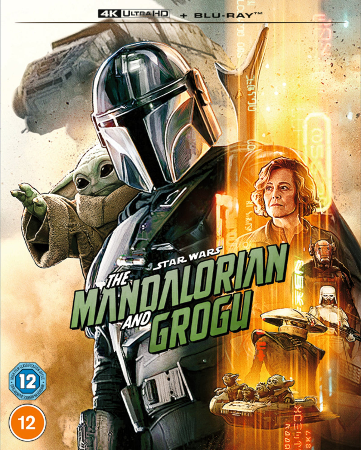 The Mandalorian and Grogu Blu-ray cover featuring characters in action.