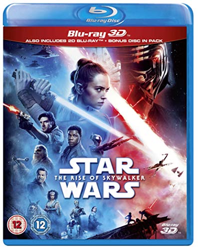Blu-ray cover for "Star Wars: The Rise of Skywalker" featuring characters and spaceships.