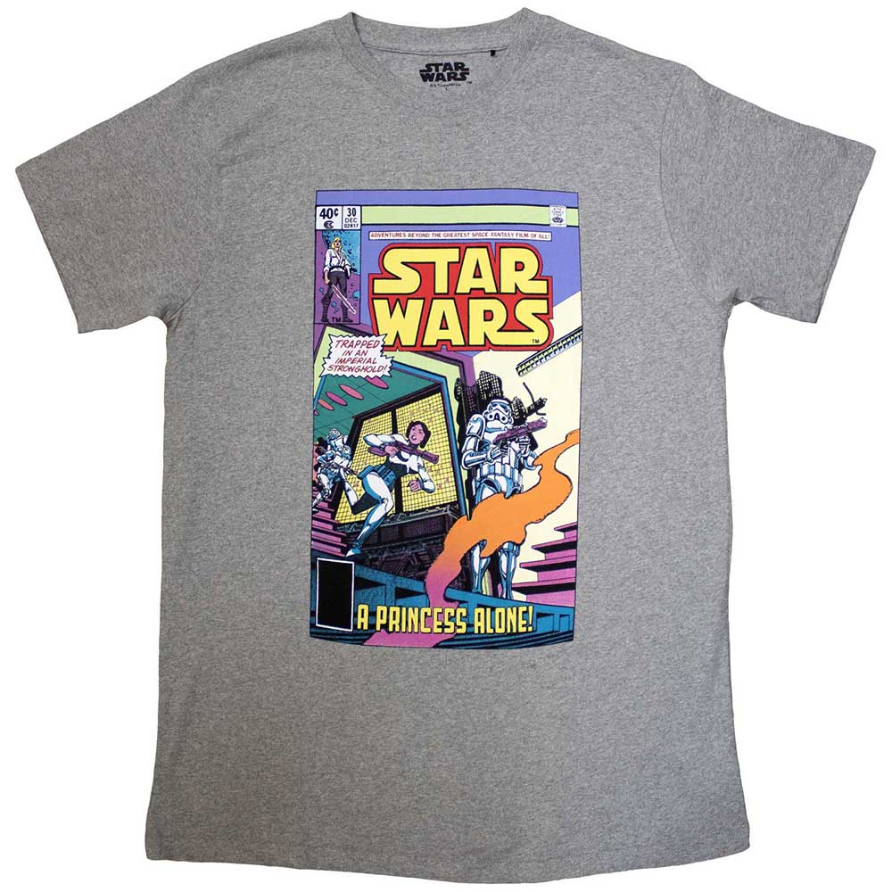 Unisex black t-shirt featuring the Princess Leia A Princess Alone comic book cover art.