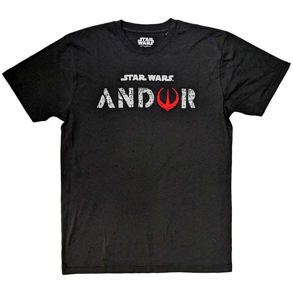 Medium black t-shirt featuring the Andor series logo from Star Wars.
