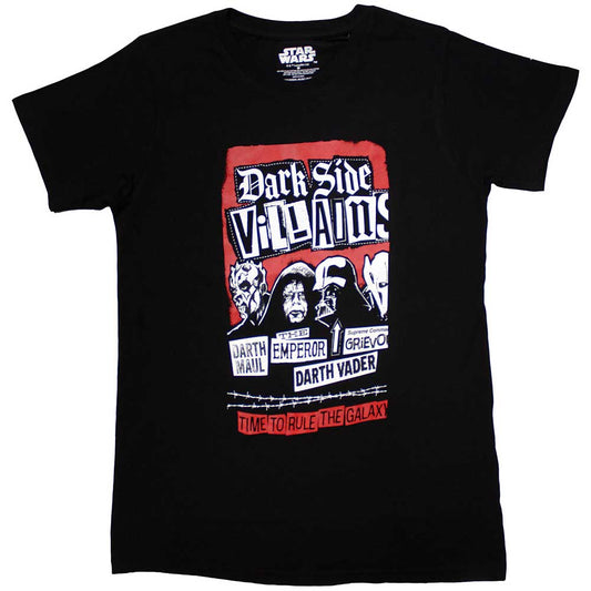Black unisex t-shirt featuring a graphic print of Star Wars Dark Side villains.